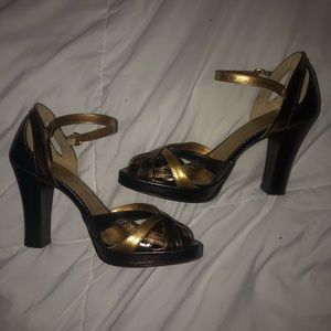 COPY - Coach Bronze Gold Platform Strap on heels
